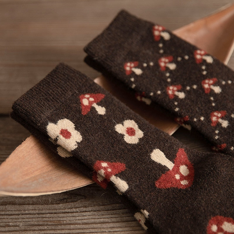 Soxy™ Thickened Wool Cute Cottagecore Mushroom Floral Socks