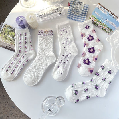 Soxy™ 5 Pack Cute Cottagecore Floral Embroidery Socks