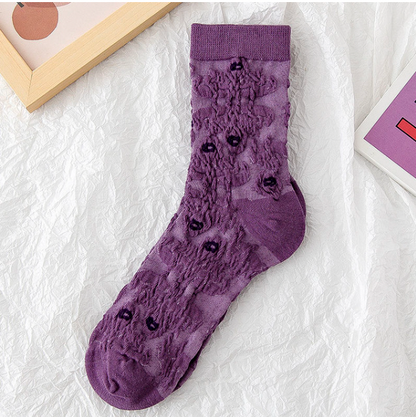 Soxy™ 5 Pack Purple Cute Cottagecore Embroidery Socks