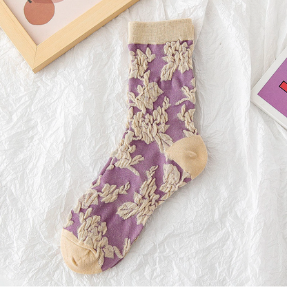 Soxy™ 5 Pack Purple Cute Cottagecore Embroidery Socks