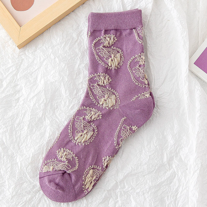 Soxy™ 5 Pack Purple Cute Cottagecore Embroidery Socks