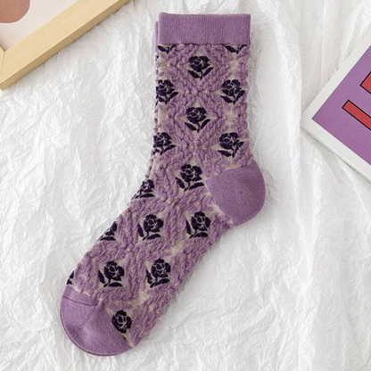 Soxy™ 5 Pack Purple Cute Cottagecore Embroidery Socks