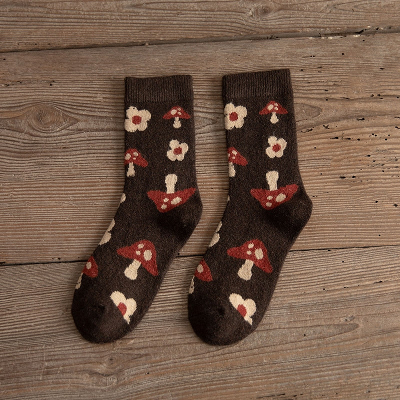 Soxy™ Thickened Wool Cute Cottagecore Mushroom Floral Socks